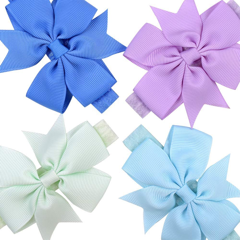 SANNIDHI 10 Pcs Satin Hair Bands for Baby Girl, Bow Elastic Headbands 4