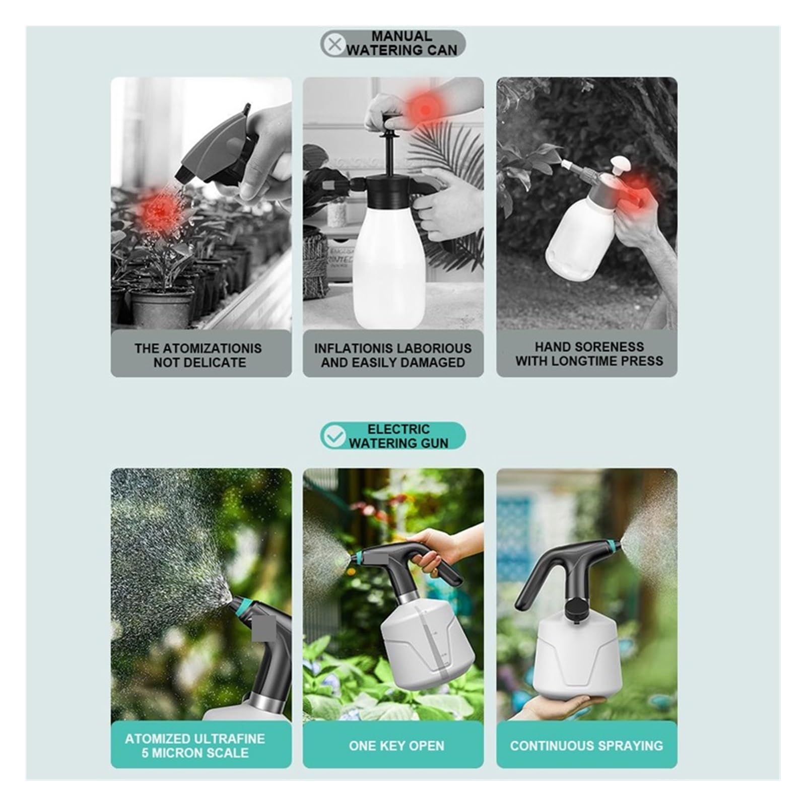 Pulverizador Electrico, Botella pulverizadora eléctrica for plantas, 900ml/2L, regadera automática for jardín, boquilla ajustable, pulverizador de agua de 2000mAh(2L with rod)