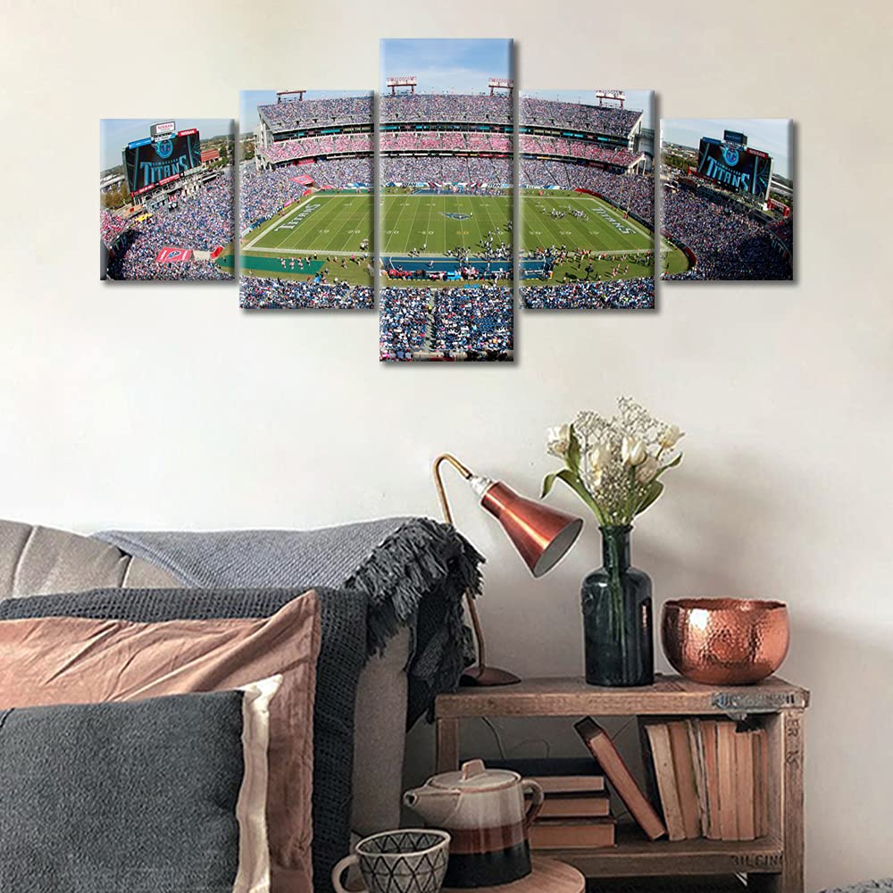 Tela da parete con 5 pannelli, motivo: Titani, squadra di calcio americana, decorazione da parete per camera da letto, soggiorno, sport, stadio, poster incorniciato, pronto da appendere, 127 x 24 cm