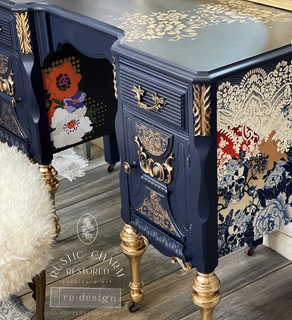 Redesign with Prima, Redesign 655350654313 Decoupage-Dekor-Seidenpapier, Totenkopf-Chinoiserie, 1 Bogen (48,3 x 76,2 cm)
