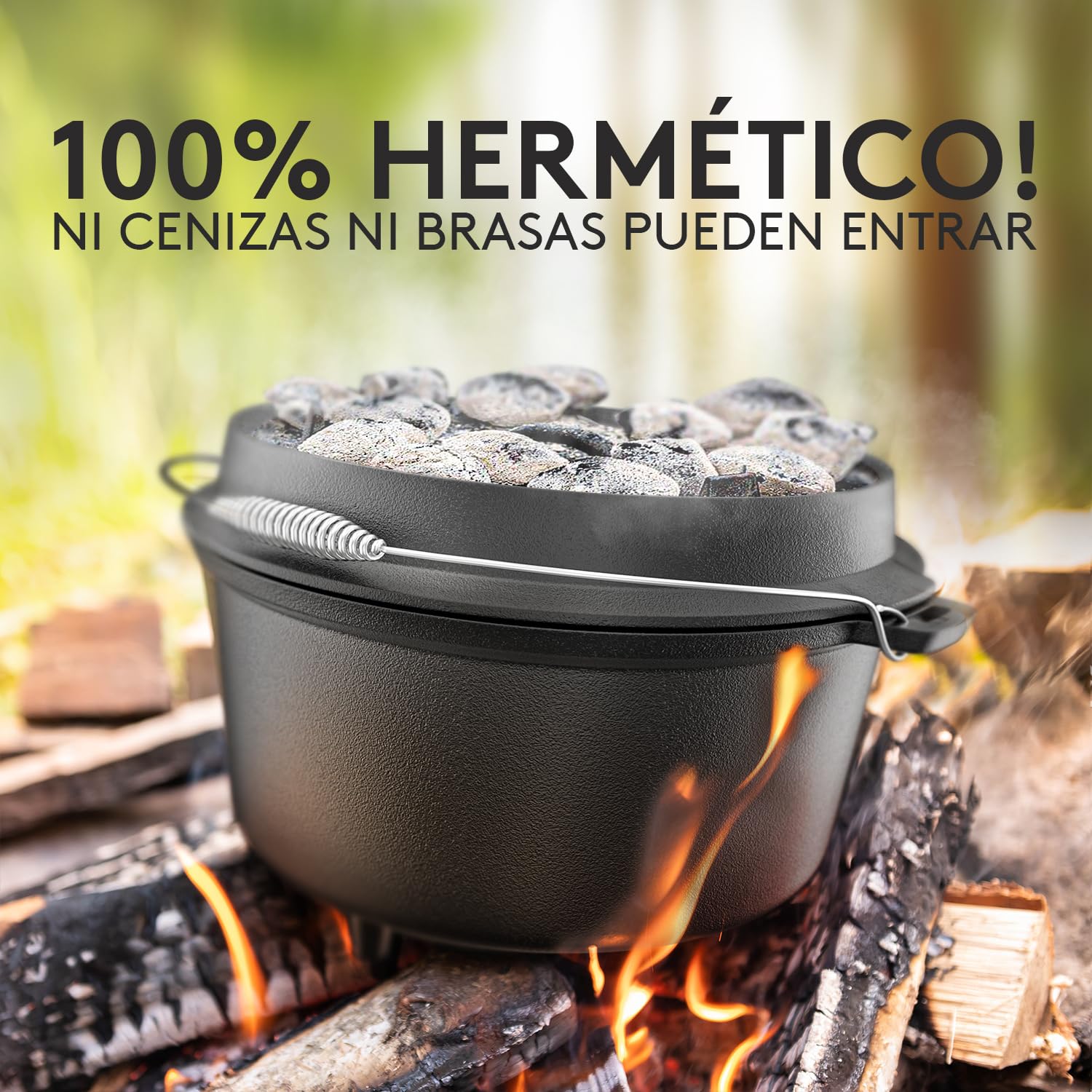aste of Fire [El Original] - Horno Holandés de Hierro Fundido 7,4L con Patas y Tapa de 1,8L con Doble Función como Sartén Parrilla – Incl. Levantador de Tapa
