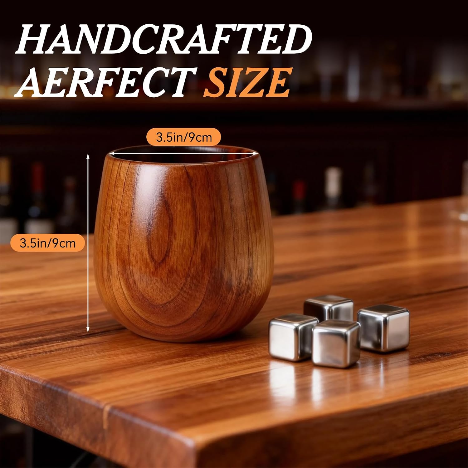 Charred Wooden Bourbon Whiskey Glasses Set with 4 Stainless Steel Stones&Tongs,Handcrafted Old Fashioned Drinking Cups-Gifts for Men, Dad, Husband | Ideal for Father's Day