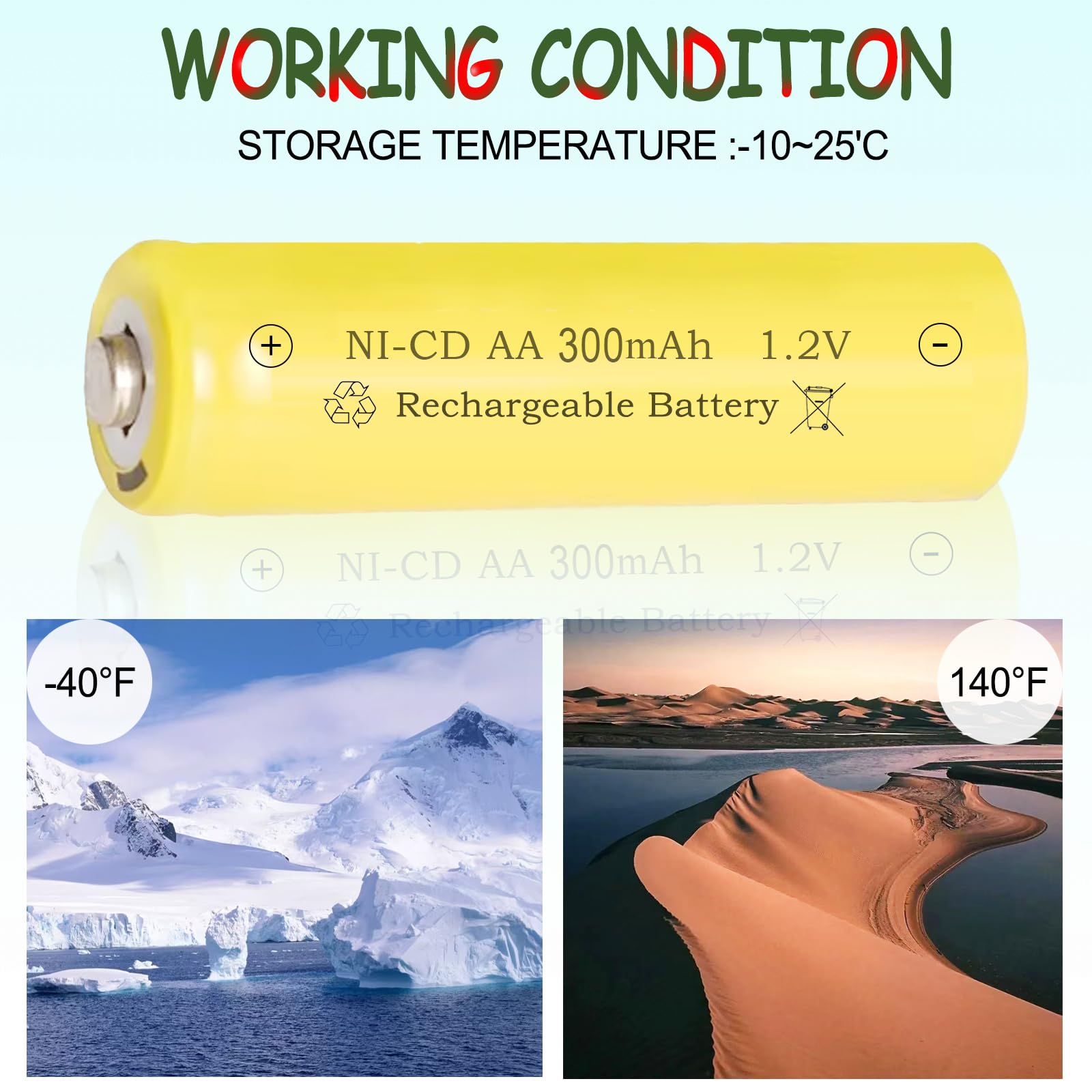 Teneyuuo 1.2 Volt AA 300mAh NI-CD Rechargeable Batteries for Outdoor Solar Decorative Lights, Candles Lights?8-Packs