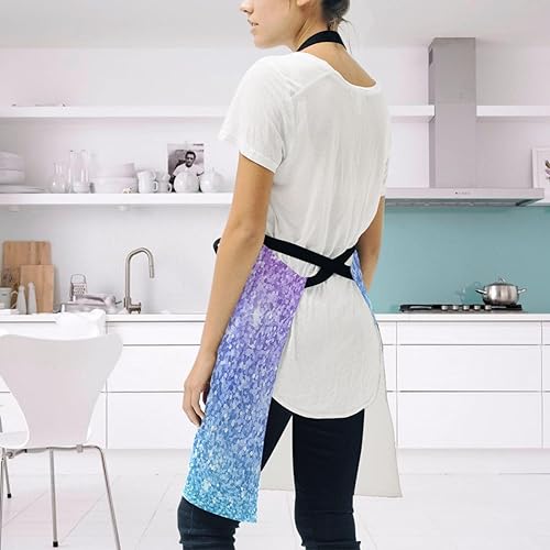Miniatura 3 de RPLIFE Delantal de chef iridiscente con purpurina arcoíris para hombre, delantales con bolsillos para mujer, bolsillos impermeables para delantal,