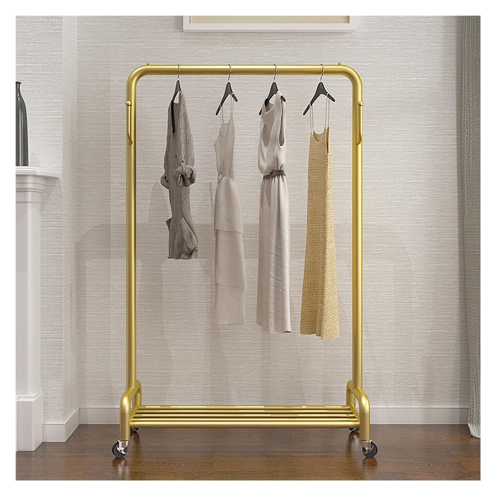 Lshtshf-ou Garment Rack On Wheels Heavy Duty Clothing Racks For Hanging Clothes Metal Wardrobe With Storage Shelf For Bedroom(80cm/31.5in)
