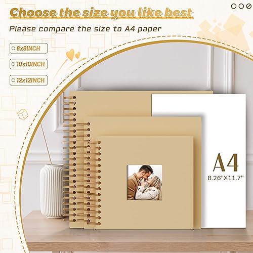Miniatura 3 de Álbum de fotos de papel kraft de tapa dura de 10 x 10 pulgadas, con ventana de imagen, libro de recuerdos personalizado en blanco para familia,