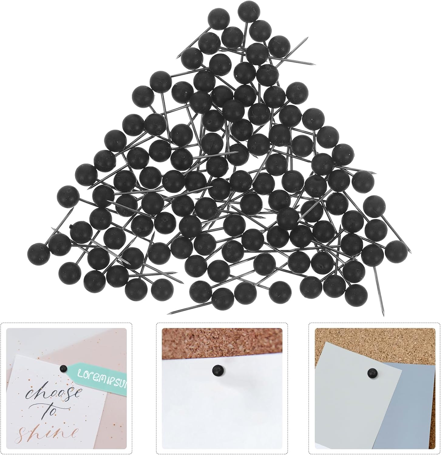 100Pcs Map Push Pins Black Map Tacks Plastic Round Head Tacks Calendar Photo Wall Office Home Crafts DIY Marking