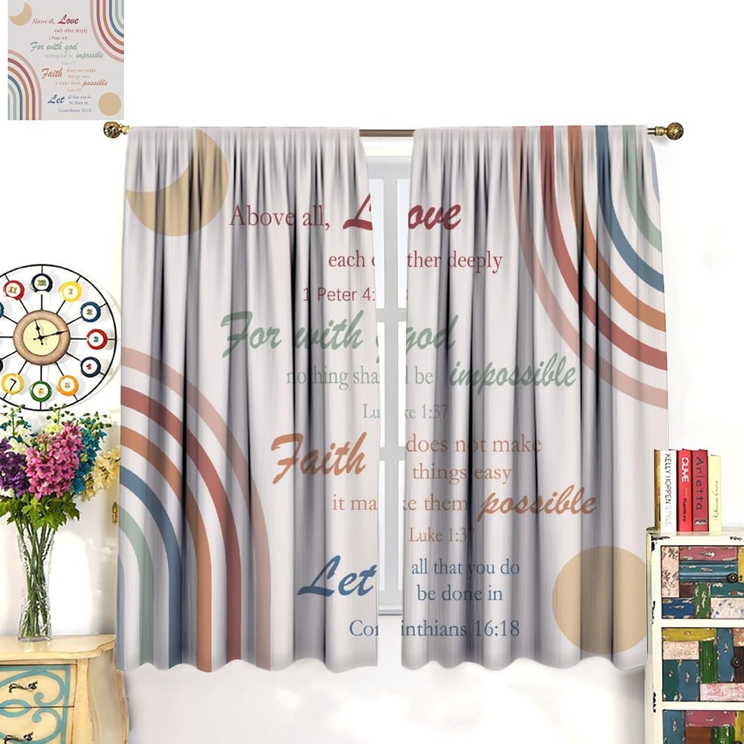 Kids Rainbow Quote Curtains,Boho Colorful Inspirational Quotes Home Decor Drapes for Bedroom Living Room Nursery Window Treatment 2 Panels Set Total Size 63" W X 72" L Inch