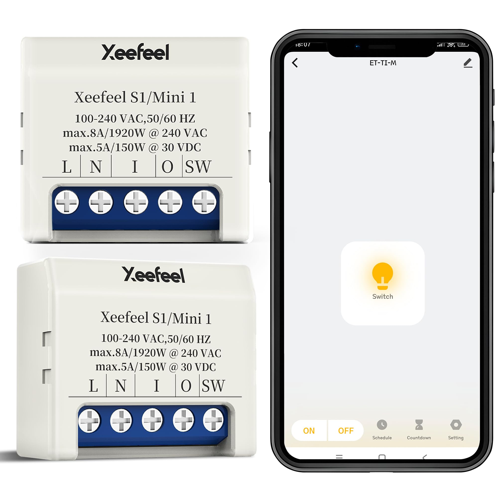 Mini 1 interruptor de relé inteligente WiFi y Bluetooth – 8 A, domótica compatible con interruptor de luz, contacto seco con repetidor de WiFi, Alexa y Google Home, aplicación iOS Android, no