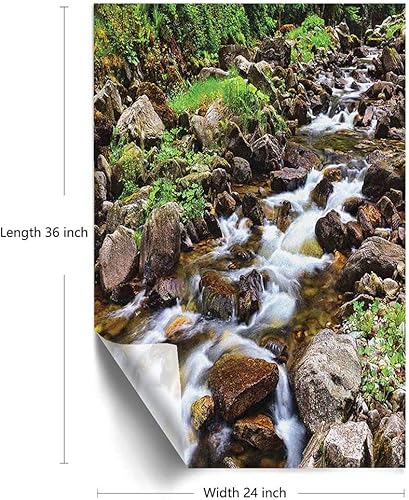 Miniatura 4 de River Rock - Película de privacidad para ventana, patrón de una escena al aire libre con piedras, hierba y corriente tranquila, película de bloqueo