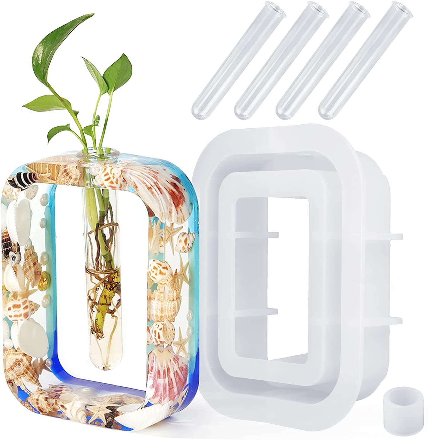 ARTOOL NOLAAI C85 Rectangle Vase Resin Mold Plant Propagation Station Silicone Epoxy Moluds with 1pcs Test Tube & Bush Planter Vase Silicone Molds for Resin Home Office Garden Décor