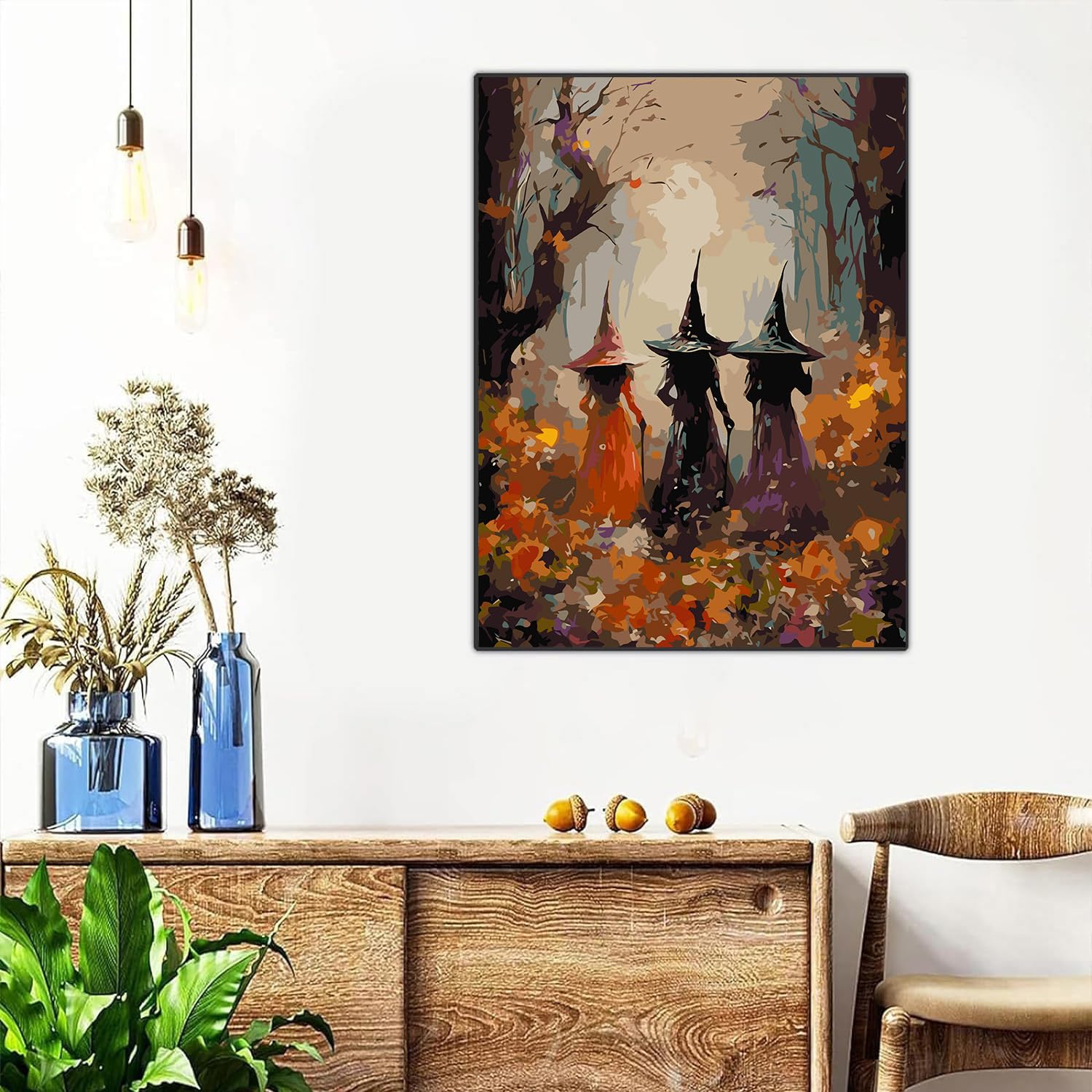 Meothan Gerahmtes Malen-nach-Zahlen-Set für Erwachsene, Halloween, Malen nach Zahlen für Erwachsene und Anfänger, Malen-nach-Zahlen-Set auf Leinwand mit Rahmen und Staffelei für Heimdekoration, 30 x