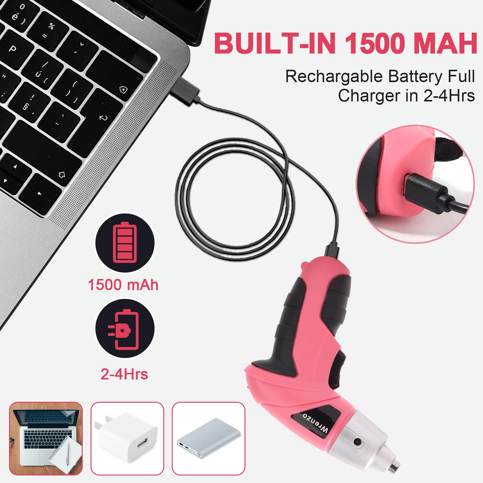 Cacciavite elettrico 28pc 3.6V rosa USB Piccolo Power Set Cacciavite di Potere Cordless & Ricaricabile con Driver Bit Set