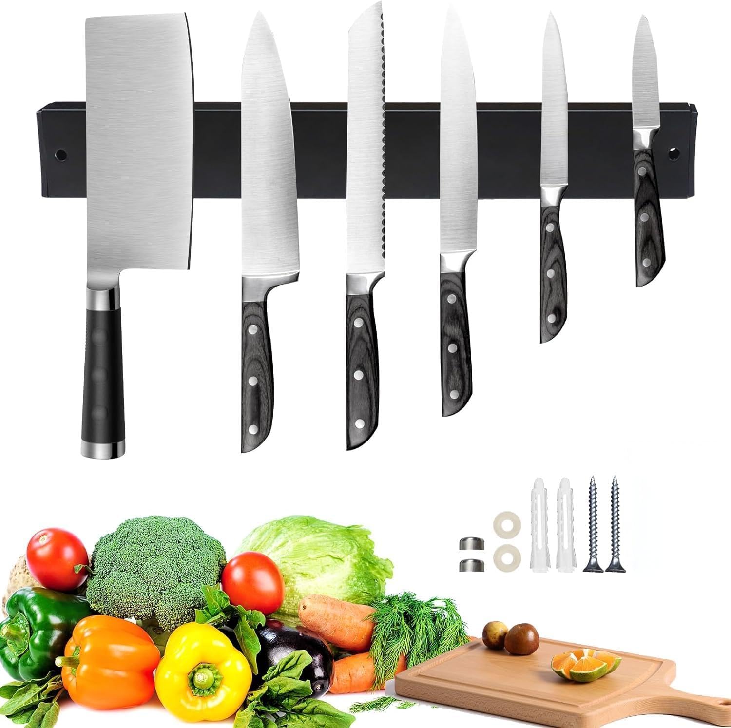 Magnetischer Messerhalter Für Kühlschrank – 304 Edelstahl, 35,6 Cm, Mit 3 Haken, Ohne Bohren, Starke Magnete