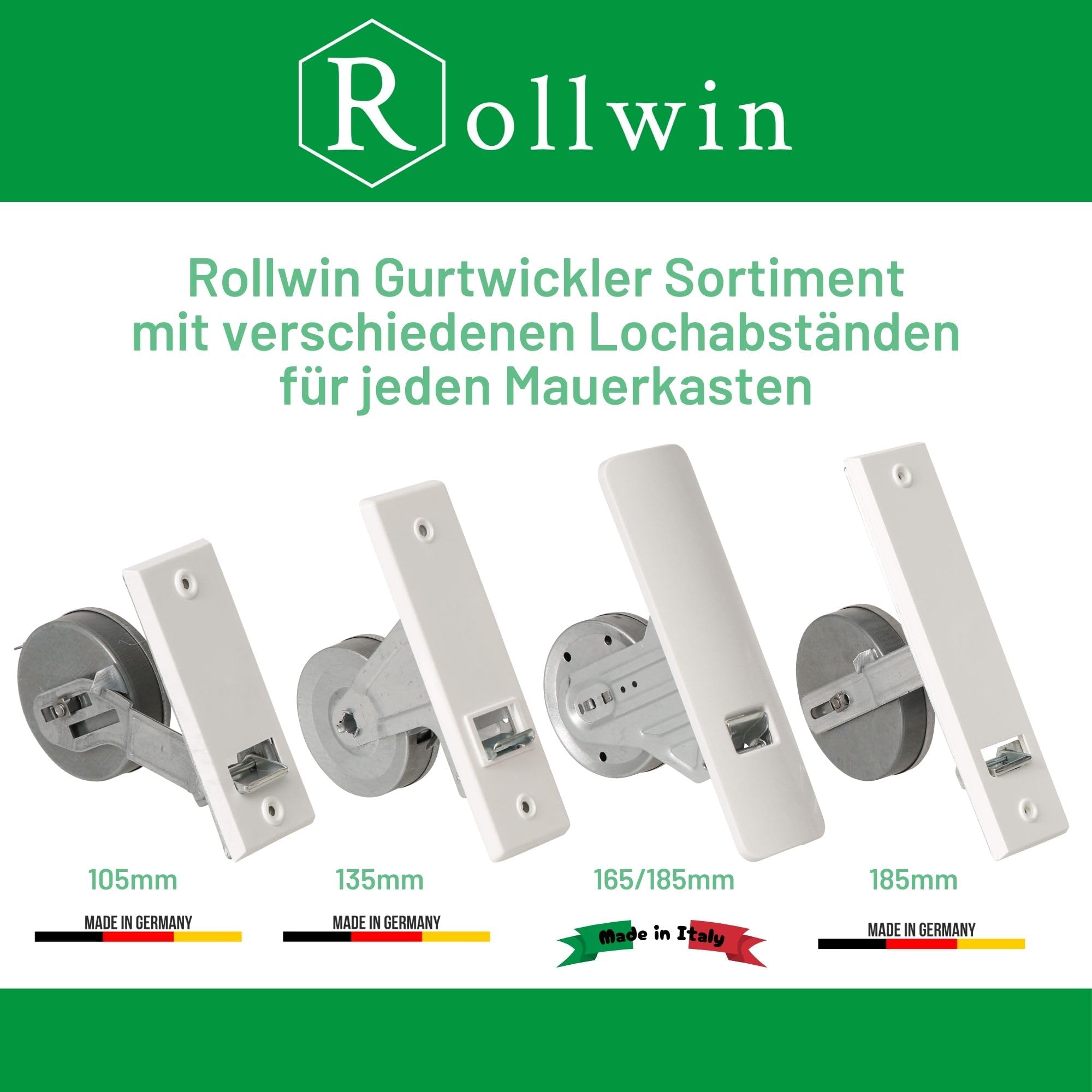 10x Rolladen-Gurtwickler Unterputz 105mm Lochabstand – Inkl. 7m Gurt 23mm & Abdeckblende Weiß – Made In Germany