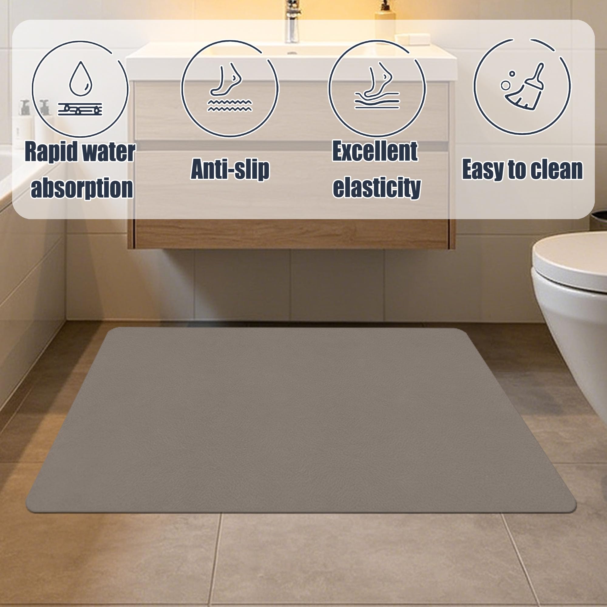 Alfombra Diatomita Baño 75 x 165 cm Rápido Secado Alfombrilla de Baño de Piedra de Diatomita Antideslizante y Antihumedad para Bañera, Ducha, Cuarto de y Cocina, marrón