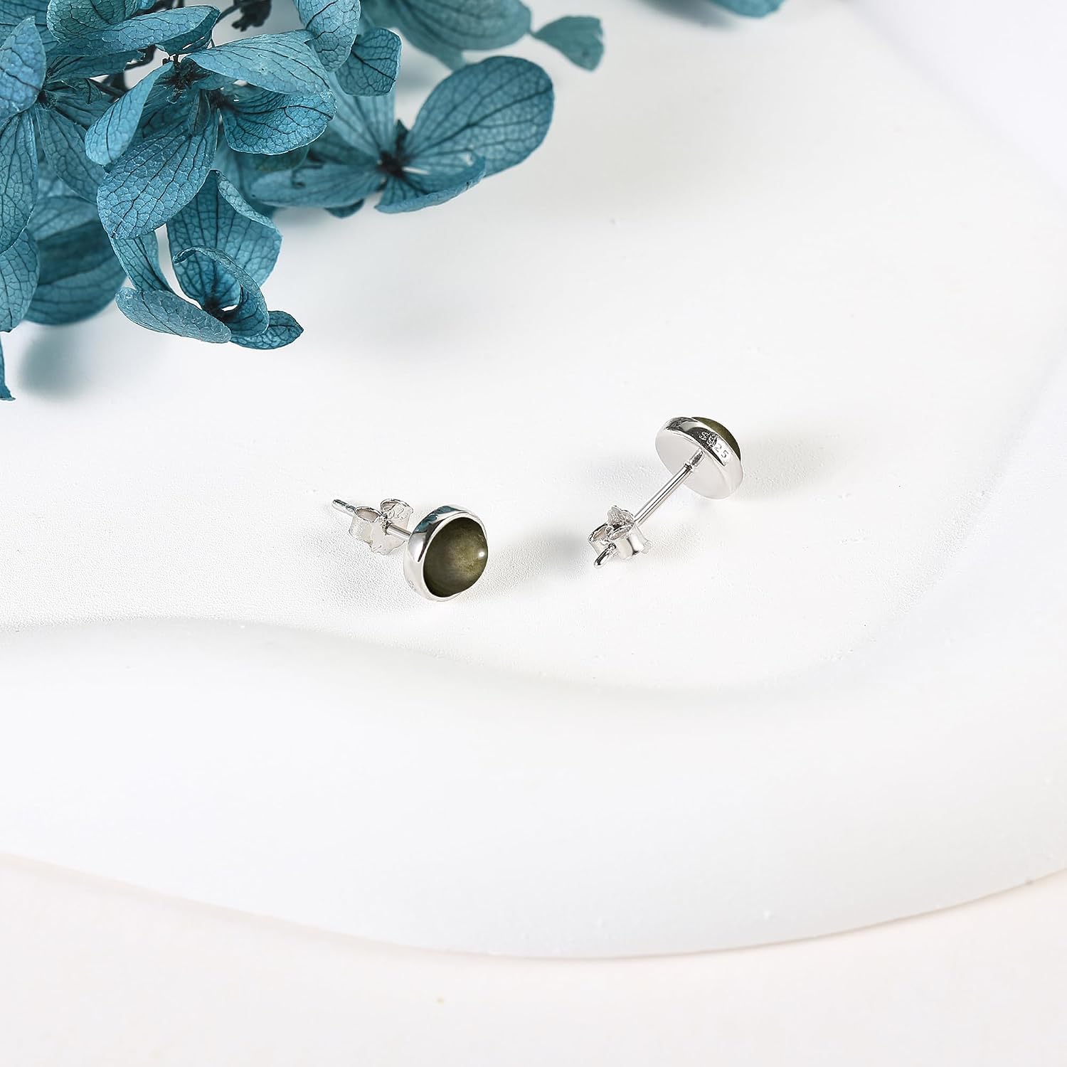 Larimar/Aquamarine/Lapis Lazuli/Moss Agate/Amethyst/Turquoise/Onyx/Tiger Eye/Moonstone/Labradorite/Rose Quartz Earrings Stud Sterling Silver Natural Heart/Round/Halo Gemstone Jewerly Gift