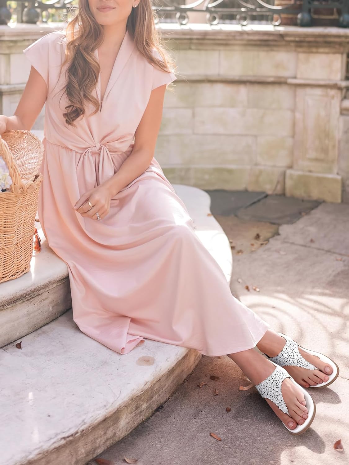 SHIBEVER Flat Sandals For Women Dressy: Comfortable Summer - Soft Rhinestone Flats Sandal - Image 2