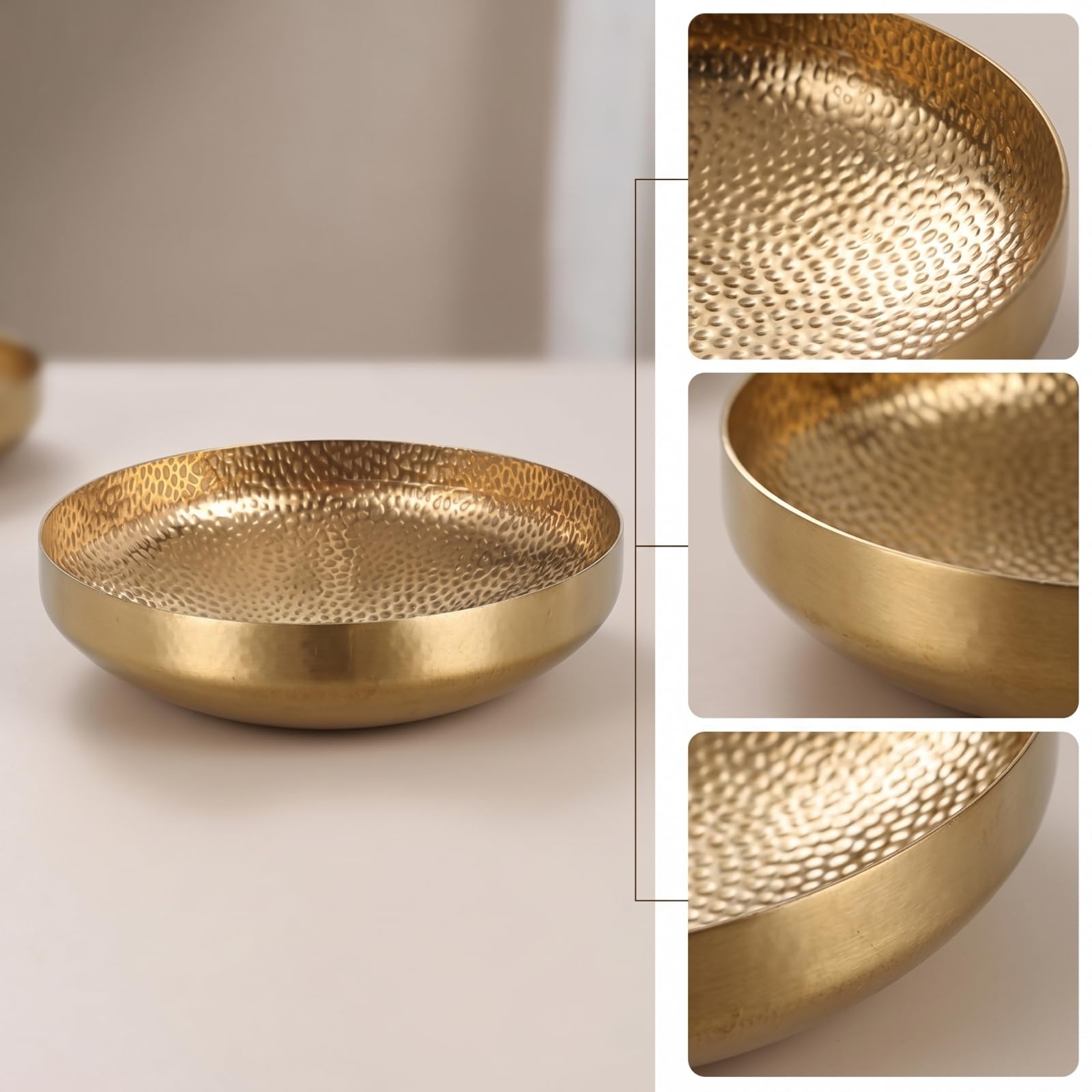 Amagogo de Acero Inoxidable Fuente Cuenco y Bandeja con Textura Abollonada y Resistente al Óxido Diario Estable Apto para Ensaladas y Guarniciones Adecuado, Dorado, 30CM