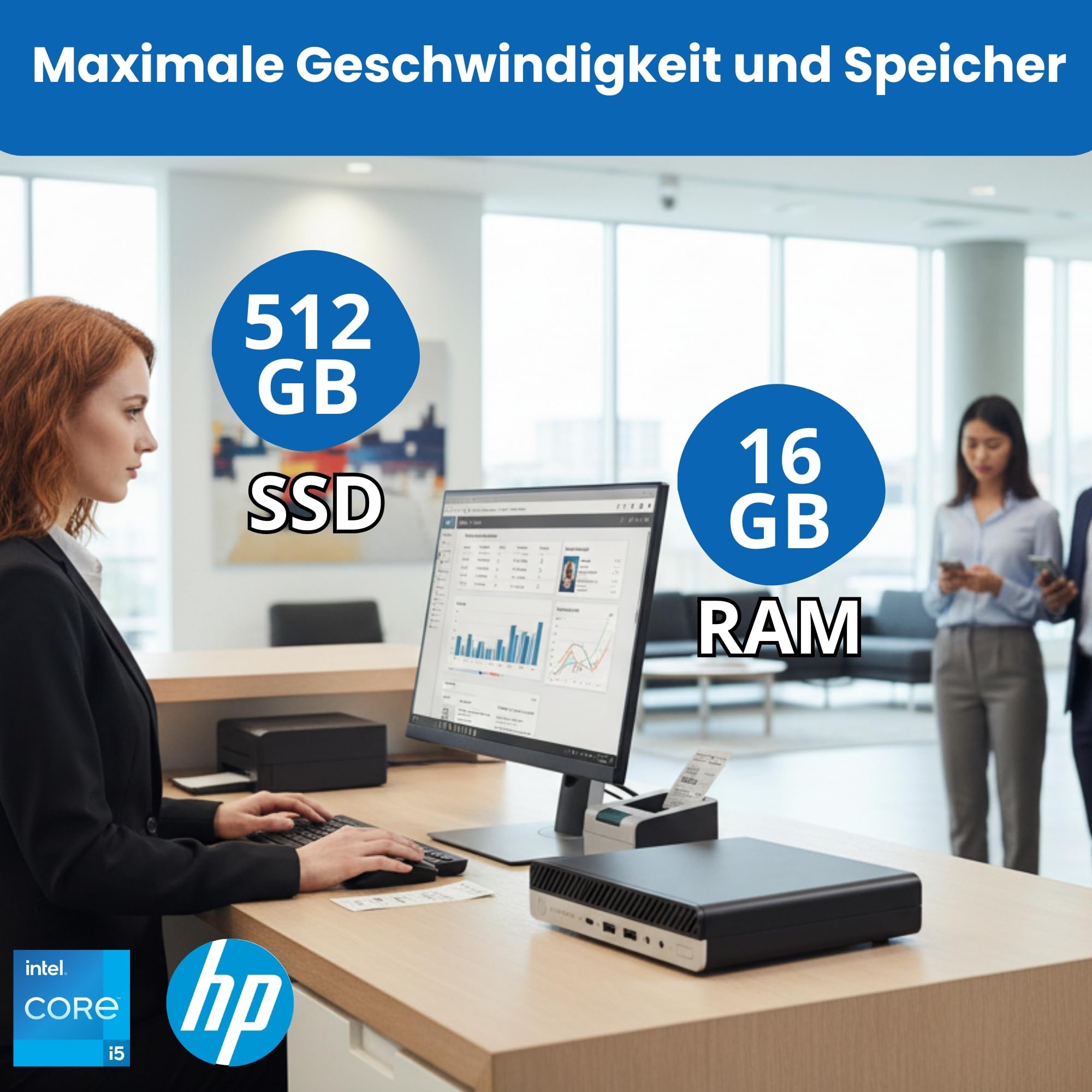 HP EliteDesk 800 G5 Mini Intel i5 9500t 6-Thread | 16 GB RAM | 512 GB SSD | Business Office Multimedia Computer mit 24 Monaten Garantie! USB 3.0 | WLAN | Windows 11 Prof. 64-Bit