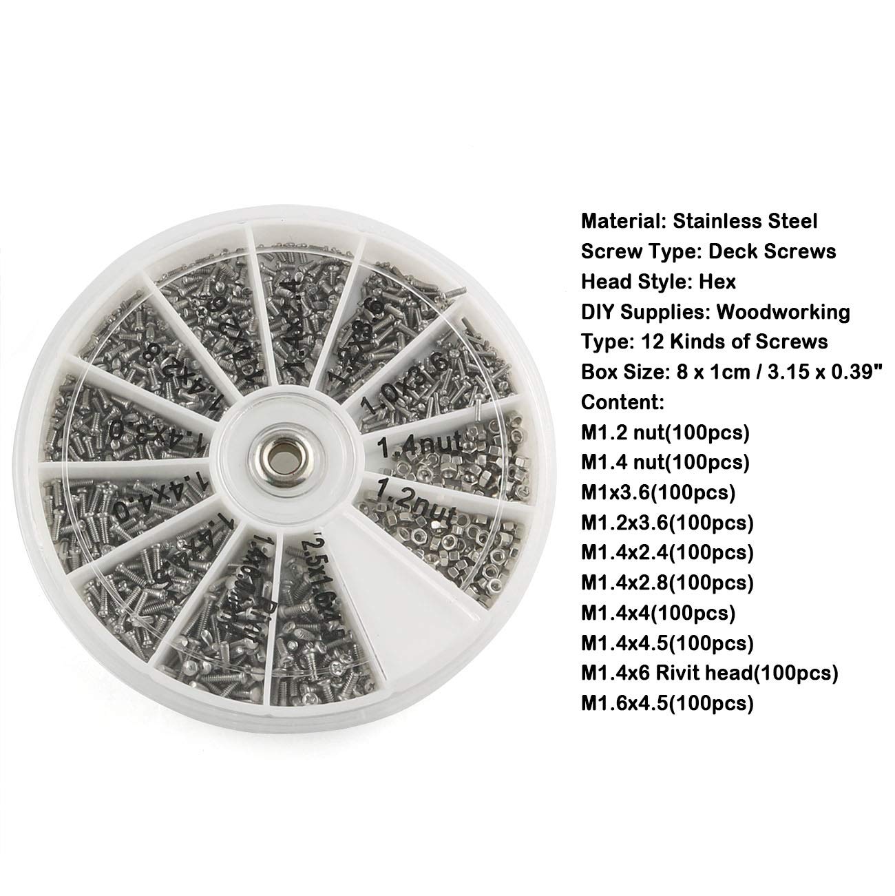 E-outstanding 600pcs M1 M1.2 M1.4 M2.5 Mini Electronics Screws Nuts Assortment Tool Kit 12 Kinds of Repair Hardware Tools Box with Screwdriver for Electronic Products