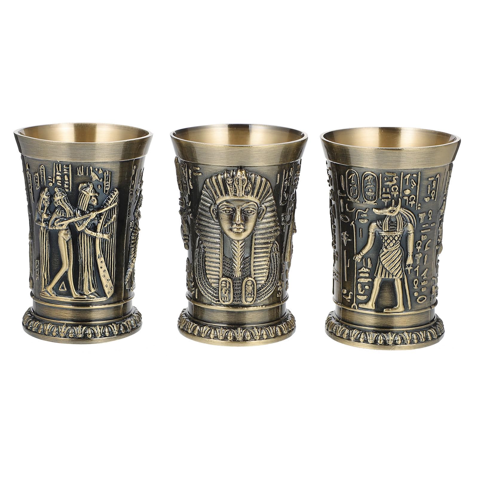 SHINEOFI Verres à Shot Vintage en Alliage de Zinc Doré, 3 Pièces, Finition Soignée Bouche Lisse et Ronde, pour Bars et Restaurants