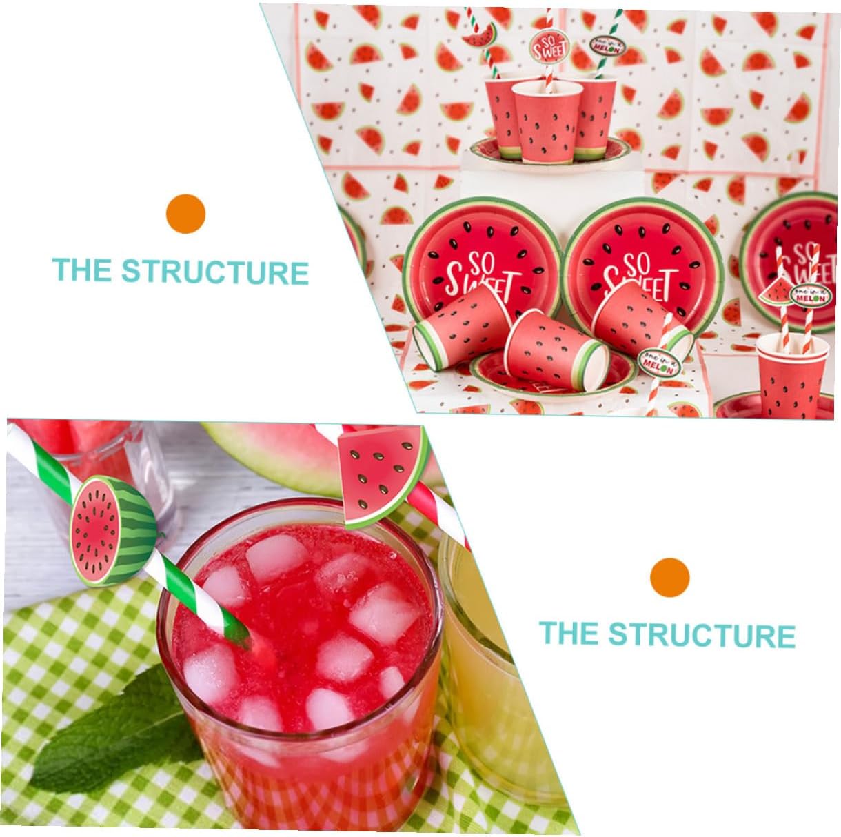 40pcs Watermelon Decorative Paper Straws Bright Colorful Birthday Party Supplies Fruit Pattern Drinking Straws for Hawaii Beach and Fiesta Events