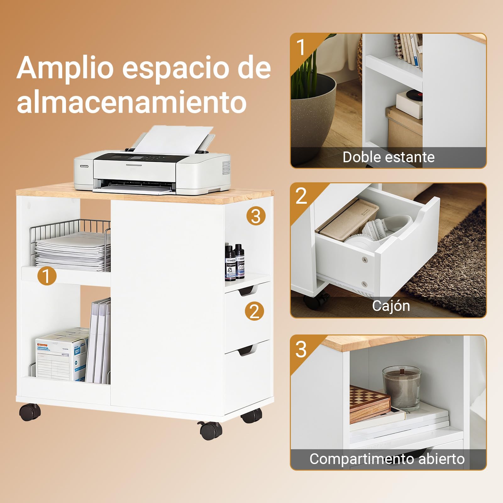 SoBuy Soporte Impresora con Ruedas y cajones, 30x60x60cm Oficina