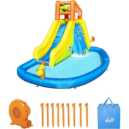 Bestway H2OGO Mount Splashmore Kids Inflatable Outdoor Backyard Water Slide Splash Park with Climbing Wall, Slide, Splash Zone, and Spray Blaster