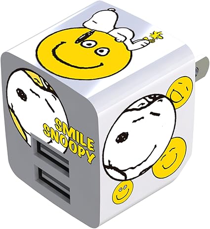 Amazon Peanuts スヌーピー スマイル ピース キューブ型 Usb充電器 2ポート 合計2 1a対応 アークス Ac式充電器