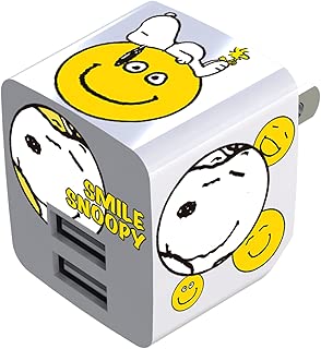PEANUTS スヌーピー スマイル&ピース キューブ型 USB充電器 2ポート 合計2.1A対応