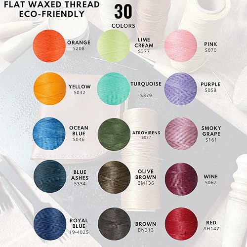 Miniatura 3 de Hilos encerados planos 100% poliéster, 150D0.031 in, 270 yardas810.4 ft. Hilos multiusos para coser a mano proyectos y manualidades de cuero (negro)