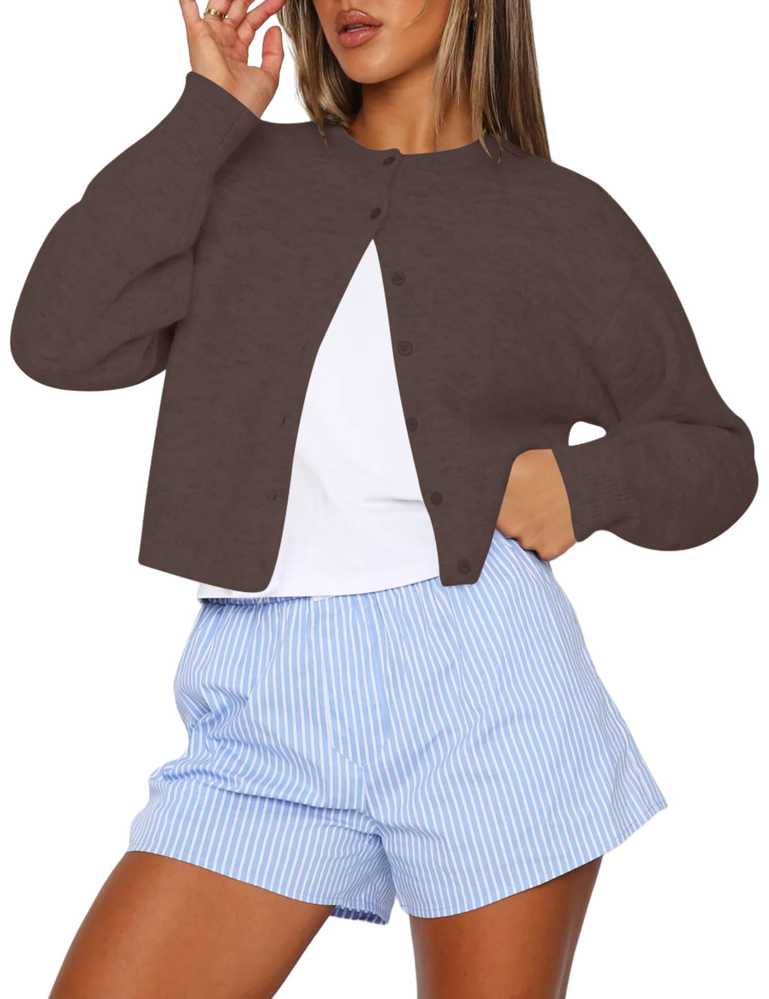 Kistore Damen Langarm Strickjacke mit Knöpfen Rundhals Cardigan | Strickjacken für Damen/ Lange Ärmel Elegant Cardigan Pullover Klassisch Strickmantel/Soft & Hautfreundlich