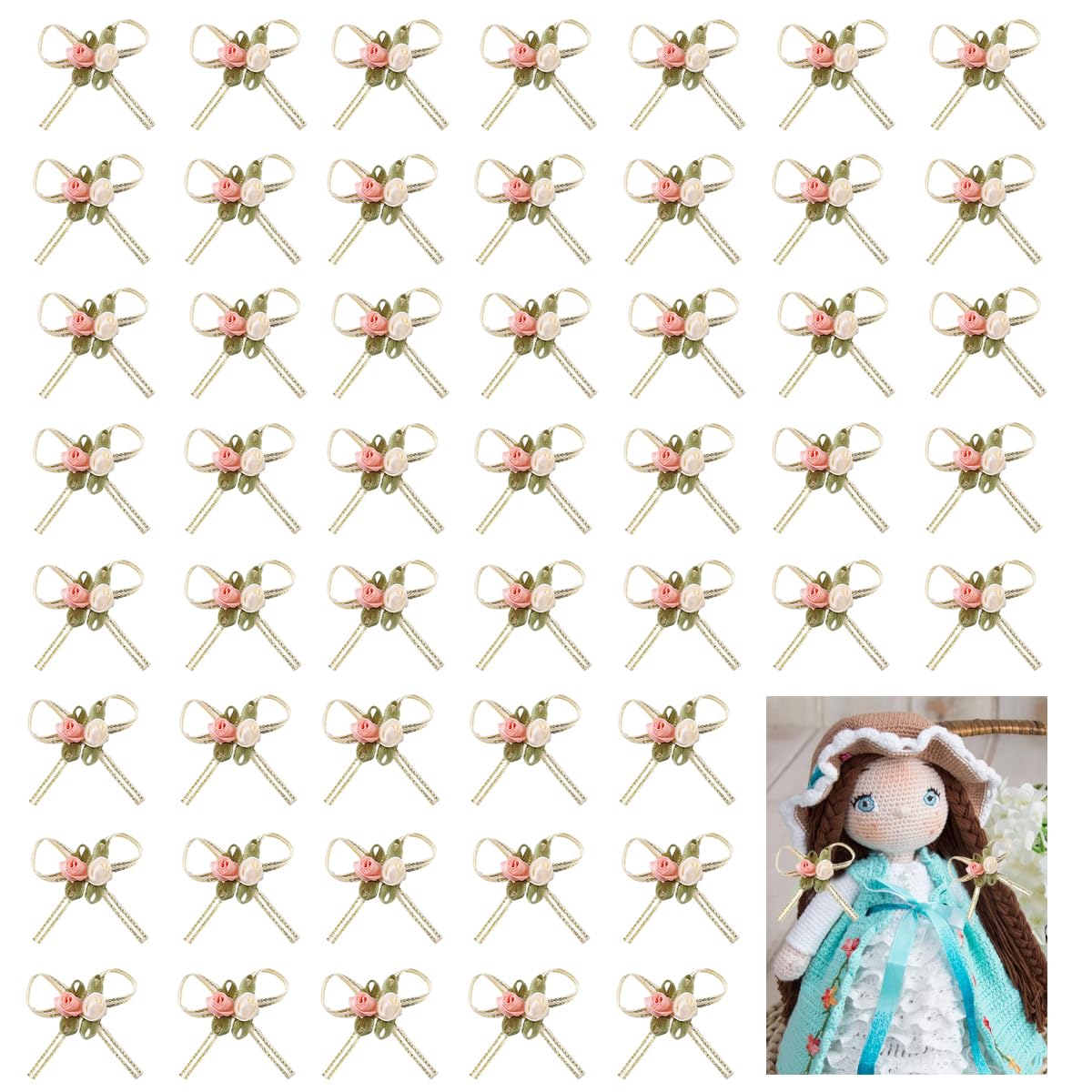 PATPAT® 50Pcs 1.77inch Corsage Rose Satin Ribbons Bow for Gift Wrapping, Party Decoration, Wedding, Corsage, DIY Craft Decorative Ribbon Decals, Headwear, Gift Decoration Material-image-4