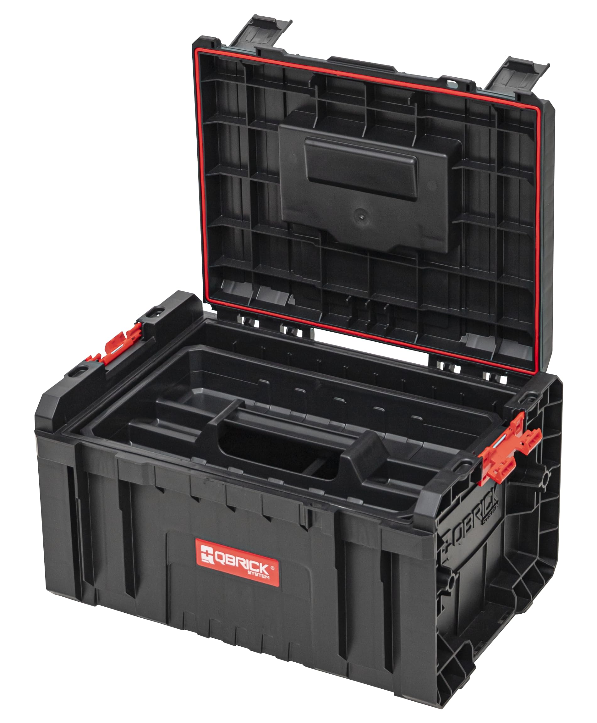 Qbrick System Werkzeugkoffer Werkzeugkasten Leer Werkzeugkiste PRO Toolbox 2.0 Schwarz Rot 450 x 334 x 240 mm