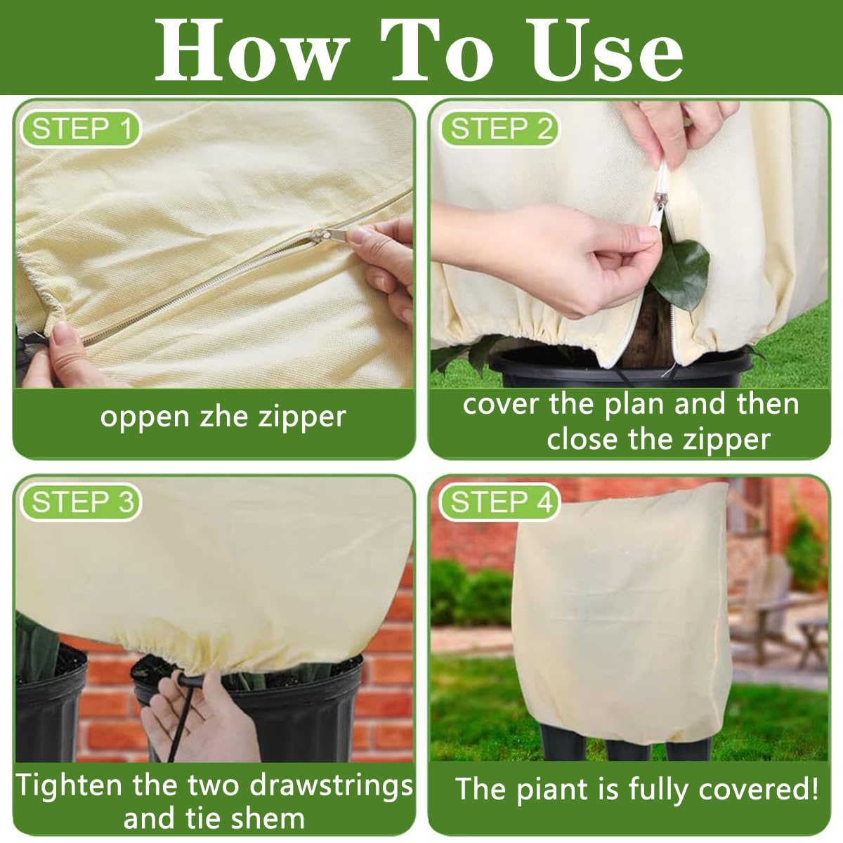 2 x Winter Protection for Plants (80 x 100 cm 80 x 120 cm) Winter Frost Protection Covers for Plants Antifreeze Plant Cover with Zip and Drawstring - Image 4