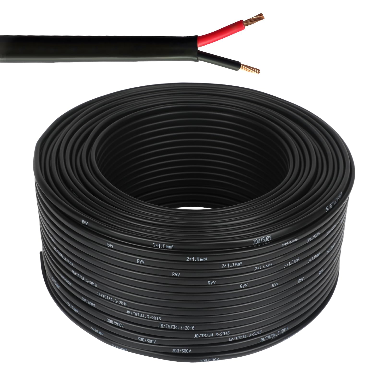 21.0mm Flat Twin 2 Core Automotive Cable 2 Conductor Copper Electrical Wire 12V 24V, Thin Wall Red/Black Automotive Boat Cable 10 Meters
