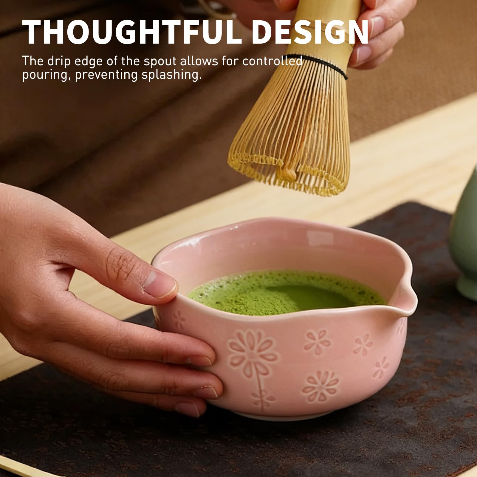 Ceramiczna miska Matcha, ESYFOR 2 szt. Matcha Chawan Miska do herbaty z tradycyjną japońską dyszą do nalewania Miska dla początkujących miłośników DIY