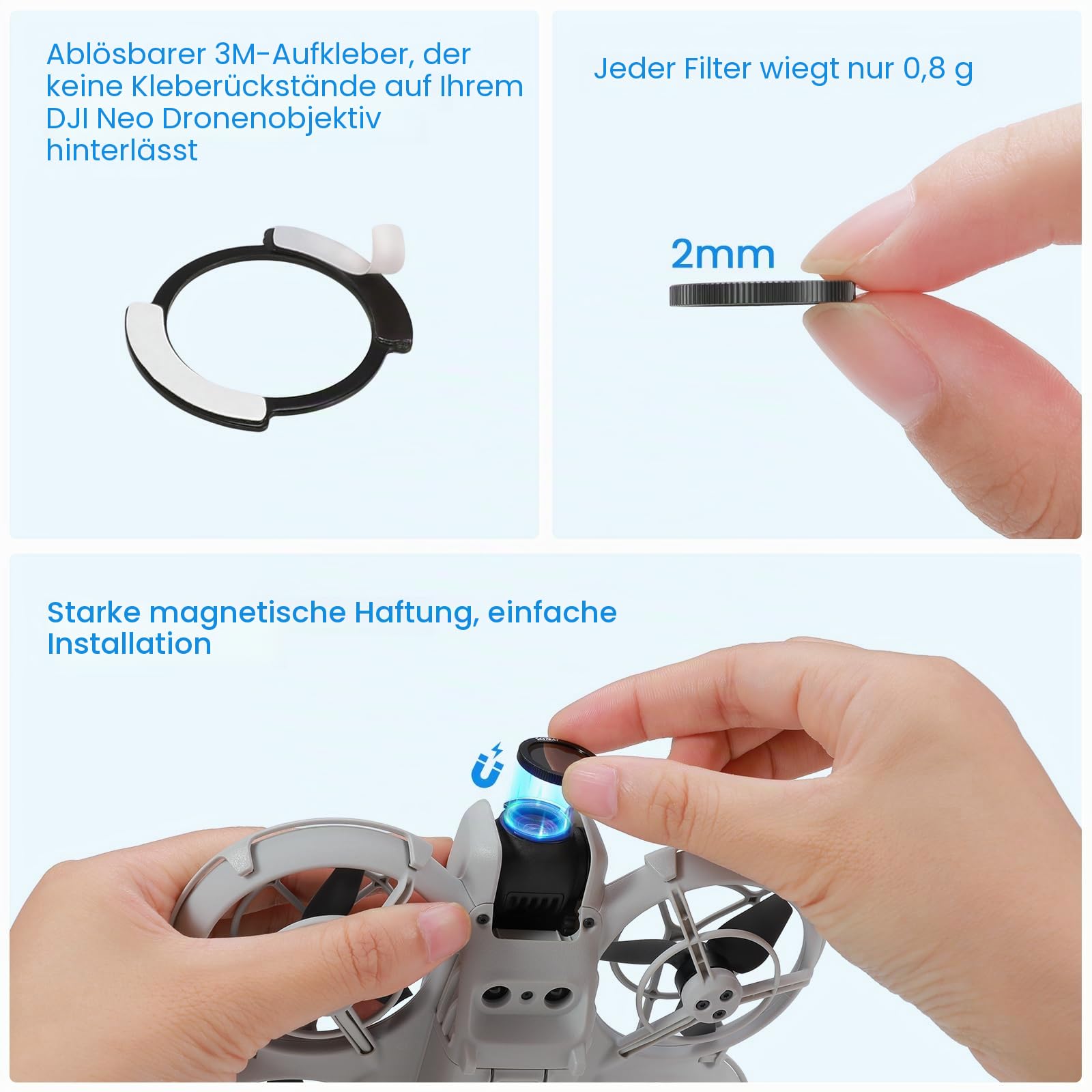 Skyreat Neo ND Magnetfilter-Set, mehrschichtig, ND, kompatibel mit DJI Neo Drohnenzubehör, 5er-Pack (UV, ND8, ND16, ND32, ND64)