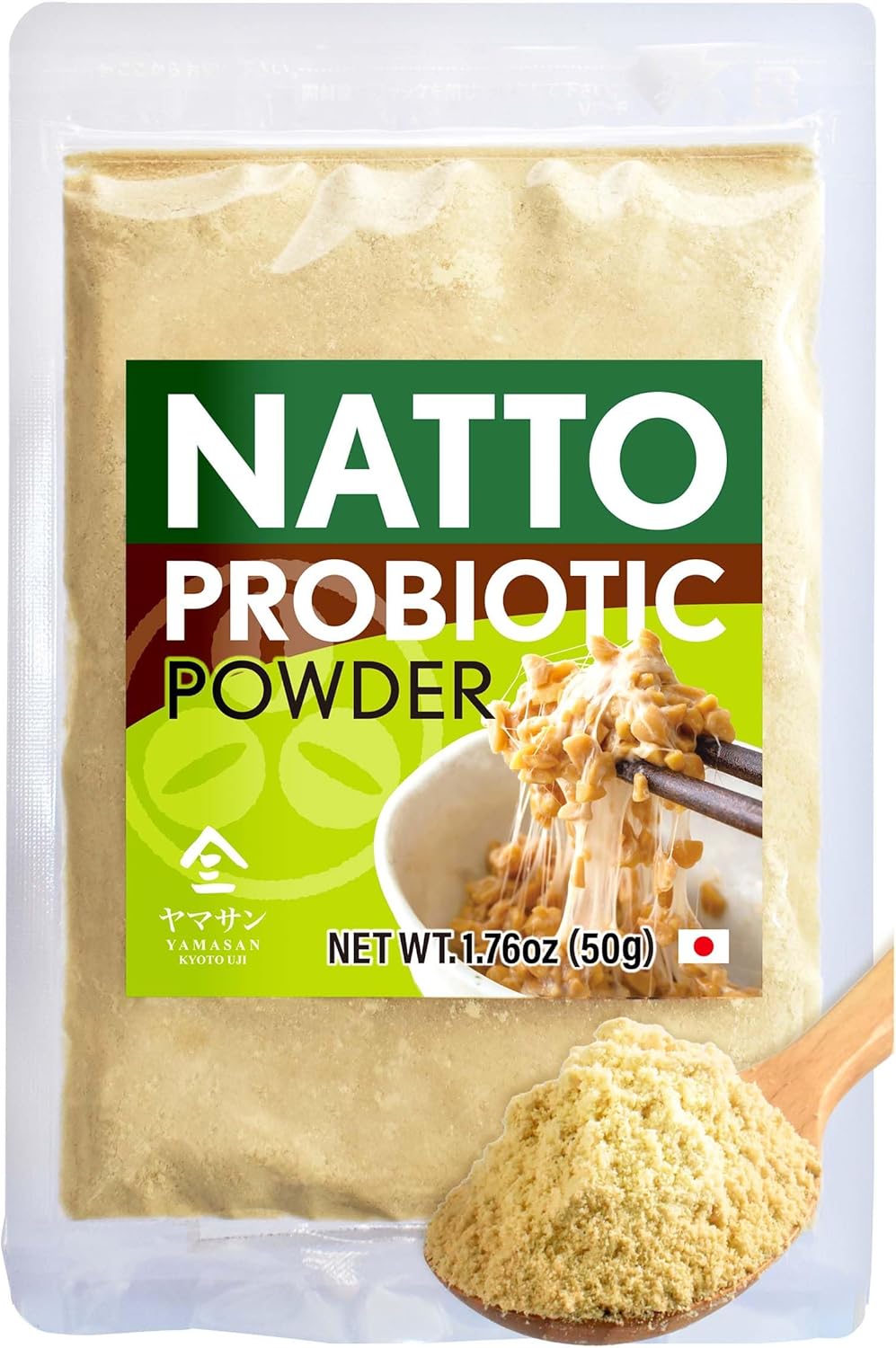 YAMASAN KYOTO UJI Japanese Natto Fermented Soybean Powder（50g）, Freeze-Dried Natto Powder, Good Source of Vitamin K, Japanese Probiotic and Prebiotic Superfood – Non-GMO, Vegan, Made in Japan