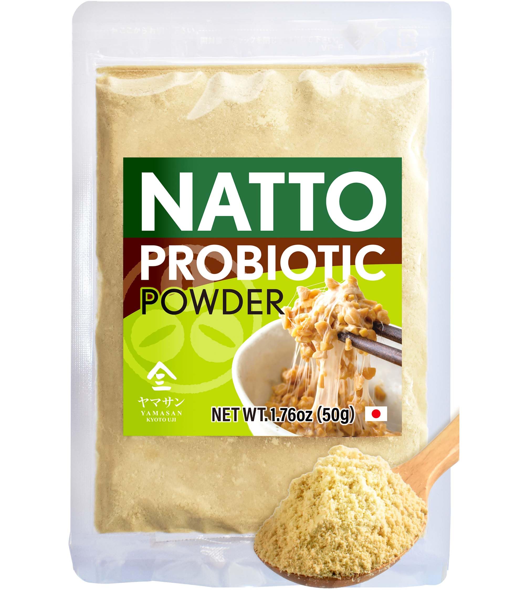 YAMASAN KYOTO UJI Japanese Natto Fermented Soybean Powder（50g）, Freeze-Dried Natto Powder, Good Source of Vitamin K, Japanese Probiotic and Prebiotic Superfood – Non-GMO, Vegan, Made in Japan