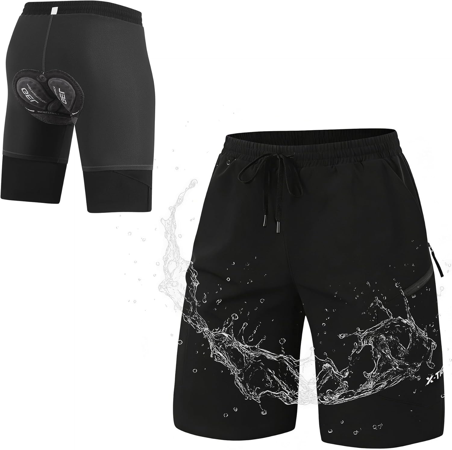 X-TIGER Men's Mountain Bike Shorts 5D Padded Loose-fit Biking Riding Cycling Bicycle Biker Zipper Pockets Quick-Dry