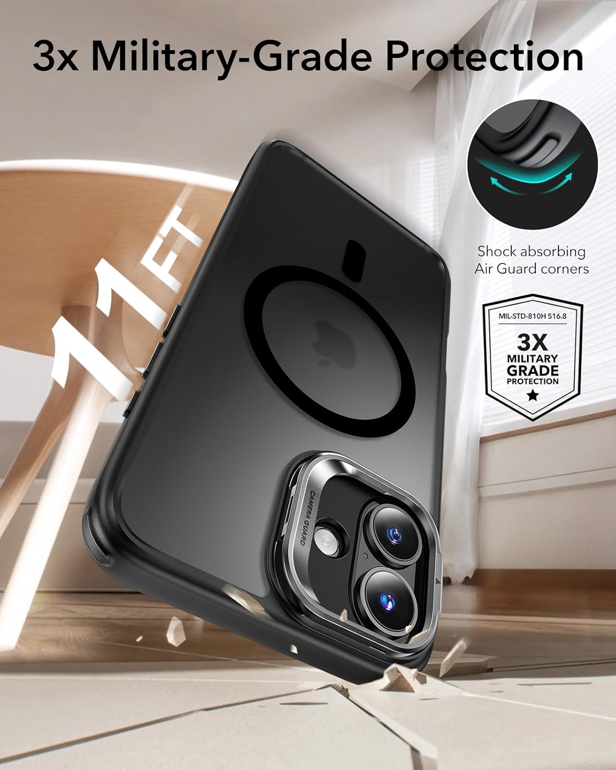 ESR for iPhone 16 Plus Case, Compatible with MagSafe, Military-Grade Protective Case, Built-in Stash Stand Phone Case, Scratch-Resistant Back Cover, Classic Series, Clear Black - Image 8