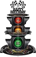 Vista 1 de Soporte redondo de 3 niveles para cupcakes con tema de luz de señal, soporte para postres con temática de coche, decoración de fiesta de cumpleaños