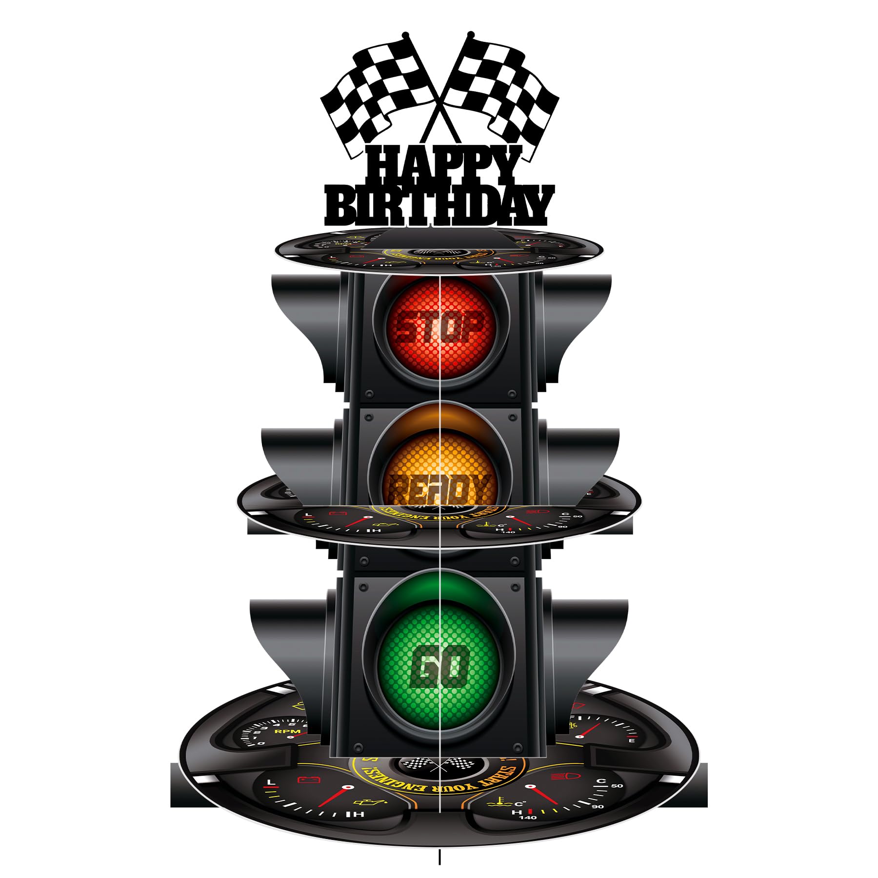 LeerooDecor Signal Light Theme Race Car Cupcake Stand 3 Tier Round Cupcake Holder Car Theme Dessert Stand Fast One Race Cars Birthday Party