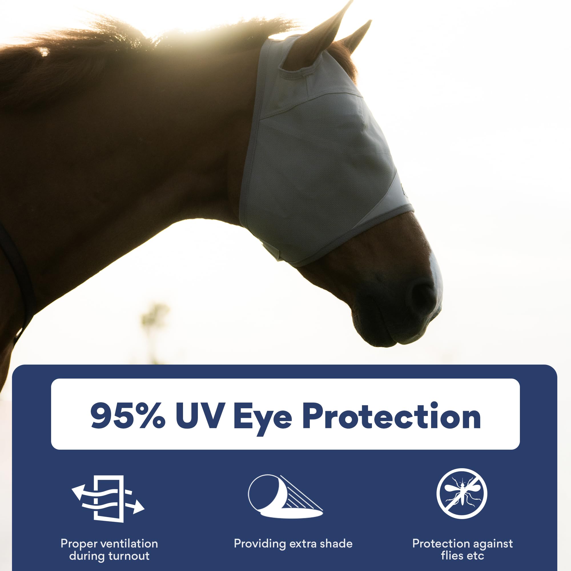 Máscara de mosca para caballo, sin orejas, protección ocular