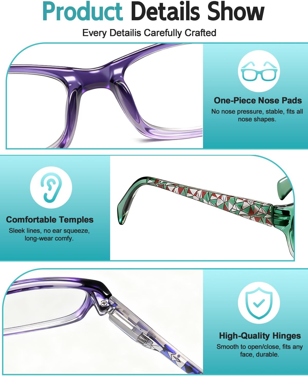 Suertree Reading Glasses for Women, 5 Pack Blue Light Blocking Computer Ladies Readers Men with Spring Hinge +0.5x - Image 3