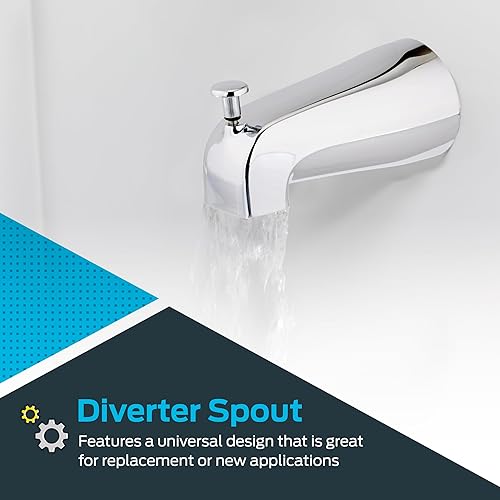 Miniatura 3 de EZ-FLO 5-3/8 Inch Nose Diverter Tub Spout, 1/2 Inch IPS Connection, Chrome Finish, 15083 cepillado níquel