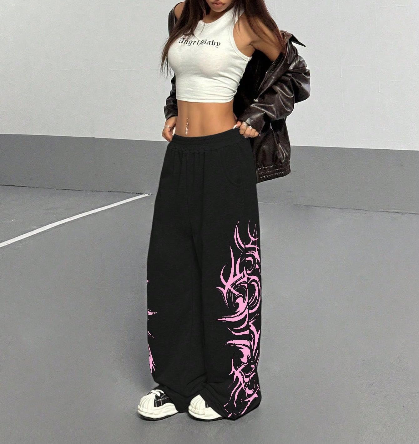 ZAFUL Womens Wide Leg Sweatpants Y2K Gothic Graffiti High Waisted Lounge Pants Athletic Joggers Pants with Pockets - Image 3