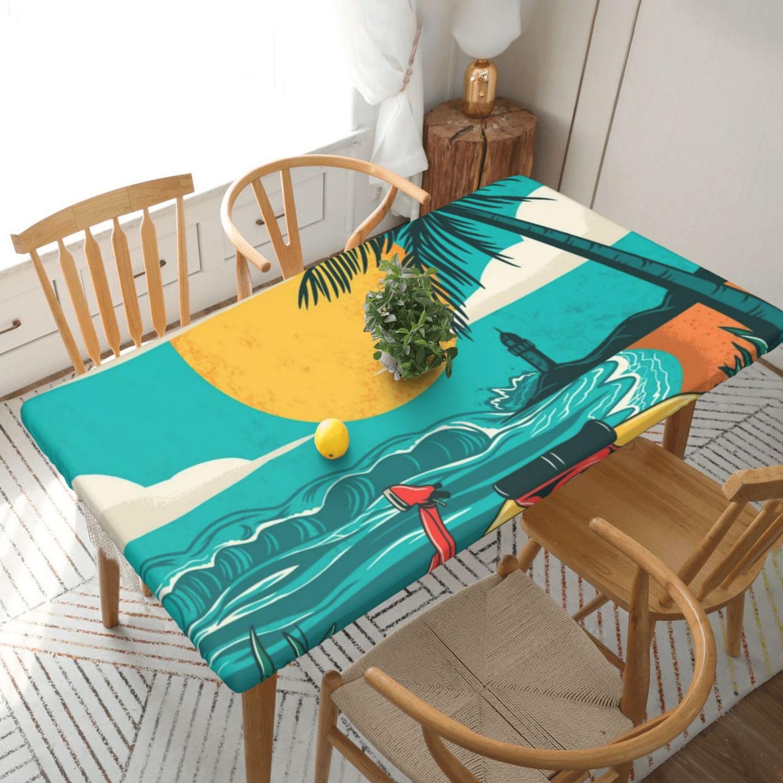 BNVSADC Sunset Beach Palm Tree Printed 5FT Tablecloth Polyester Kitchen Water Resistant Table Cloth Dining Table Decoration Table Covers, 152x76 CM
